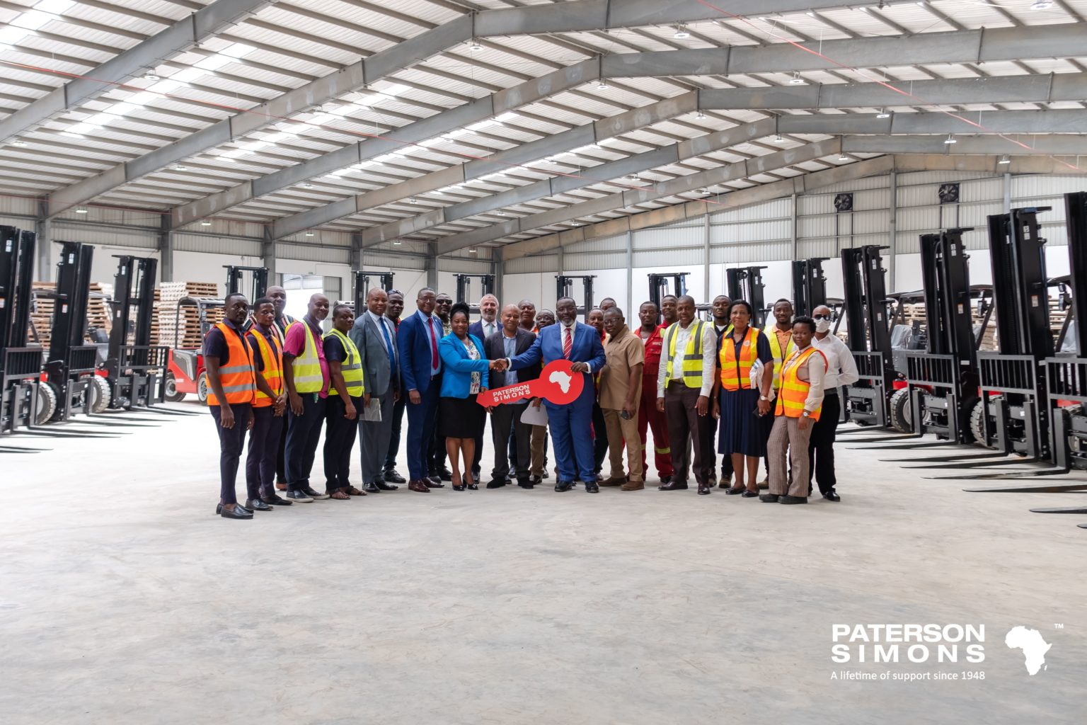 PATERSON SIMONS COMMISSIONS & DELIVERS 22 MANITOU ME450 5T ELECTRIC FORKLIFTS TO COCOA MARKETING COMPANY GHANA LIMITED (CMC)